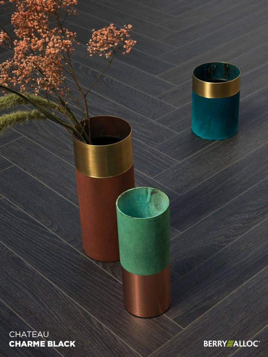 BerryAlloc ® Chateau Charme Black Herringbone Laminate Flooring