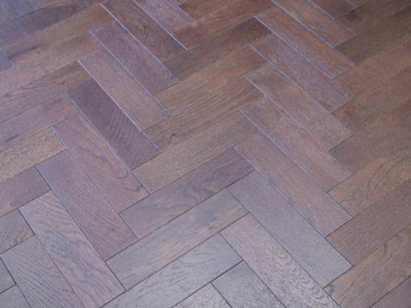 18x80x300mm Walnut Stain Lacquered Oak Herringbone Flooring