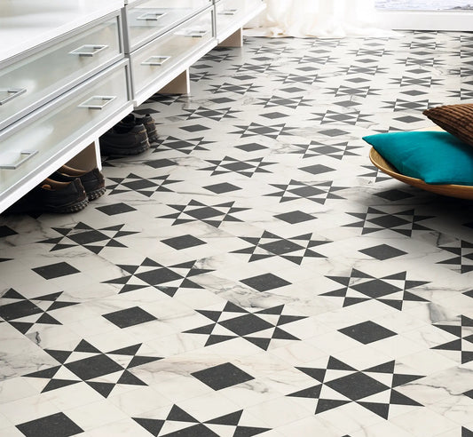 Tarkett Glue-Down LVT Victorian Marble Black & White