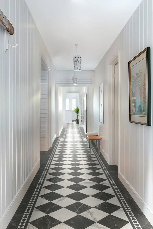 Tarkett Glue-Down LVT Checkerboard Marble Black & White