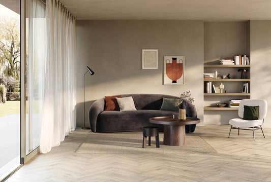 BerryAlloc ® Chateau Bloom Sand Natural Herringbone Laminate Flooring