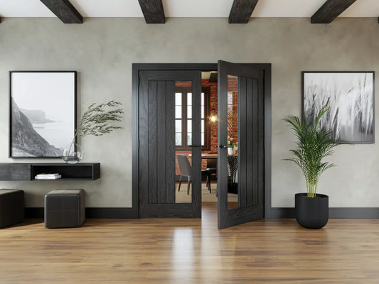 Ely Brushed Black Oak Glazed Side Lite