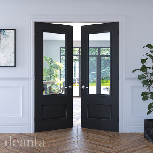 Sandringham Black Bevelled Glazed Prefinished Door