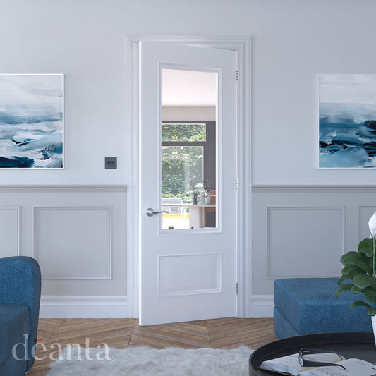 Sandringham White Primed Bevelled Clear Glazed Door