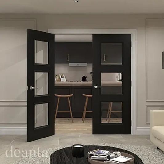 Trinity Black Prefinished Bevelled Glazed Internal Door