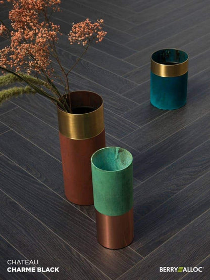BerryAlloc ® Chateau Charme Black Herringbone Laminate Flooring