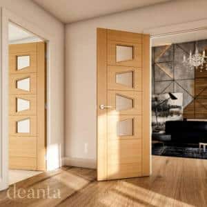 Seville Oak Clear Glazed 4L Slanted - Prefinished Internal Door