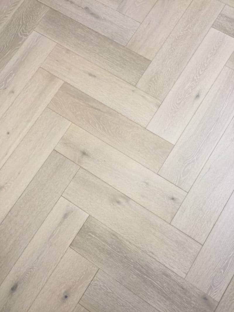 Brushed White Engineered Oak Herringbone Flooring