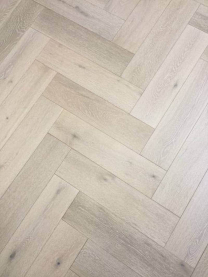 Brushed White Engineered Oak Herringbone Flooring