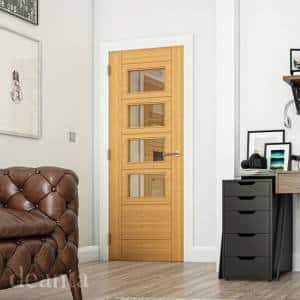 Seville Oak Clear Glazed 4L Square - Prefinished Internal Door