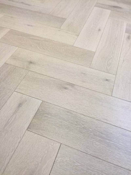 Brushed White Engineered Oak Herringbone Flooring