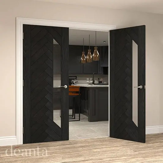 Fontaine Brushed Black Oak Glazed Prefinished Internal Door