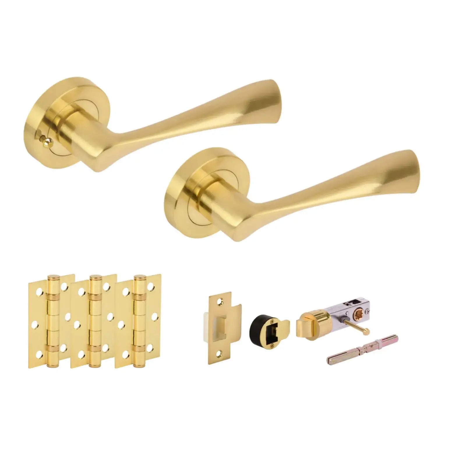 Zena Satin Brass Bullet Latch Privacy Hardware Pack