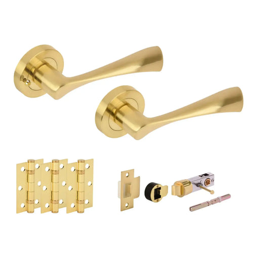 Zena Satin Brass Bullet Latch Privacy Hardware Pack