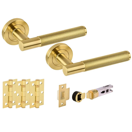 Evo Satin Brass Bullet Latch Lever Hardware Pack