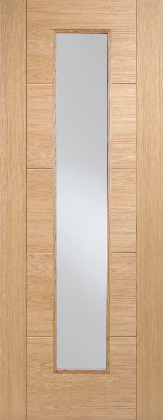 Horizontal 5P V Groove Long Light Glazed Oak Door