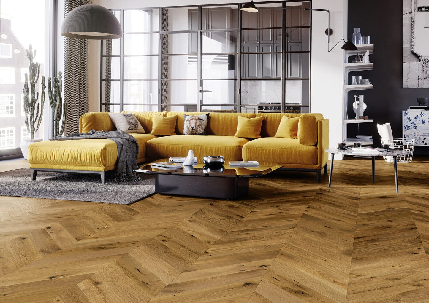 14x130x725mm Smoked Oak Brushed Matt Lacquered Chevron