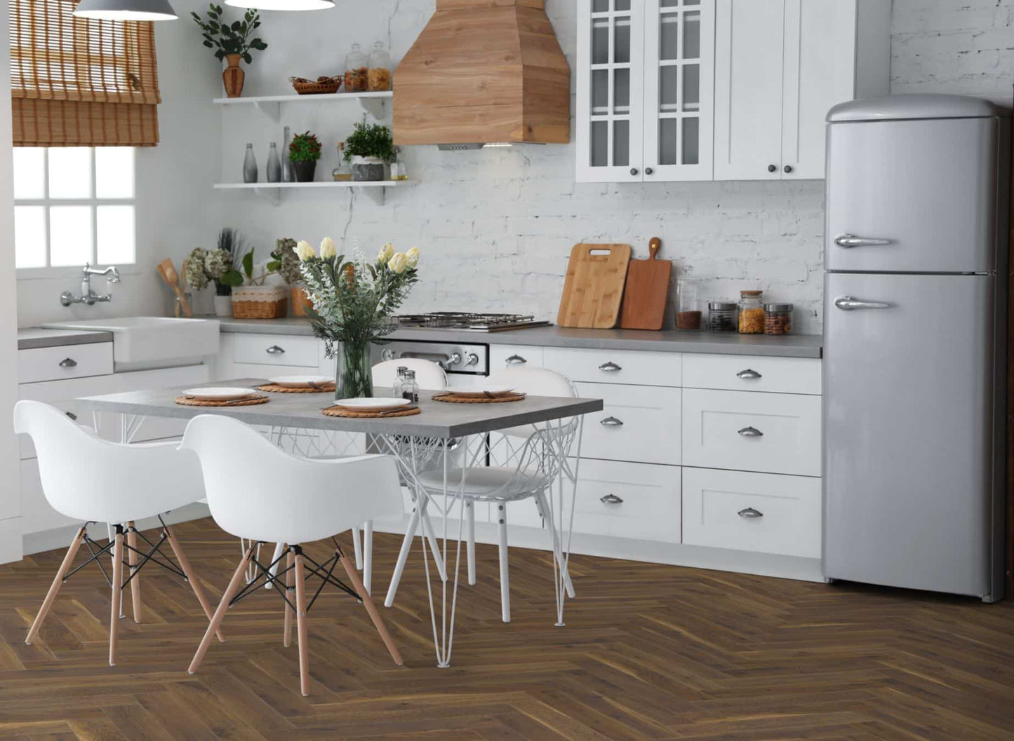 Premium Embossed Coffee Oak Herringbone