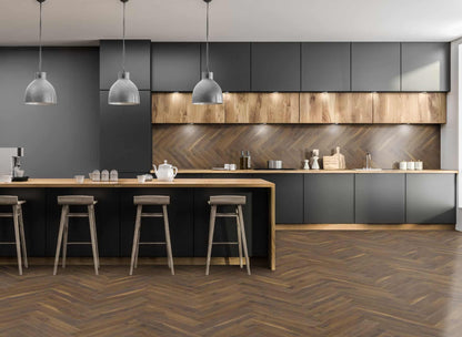 Premium Embossed Coffee Oak Herringbone