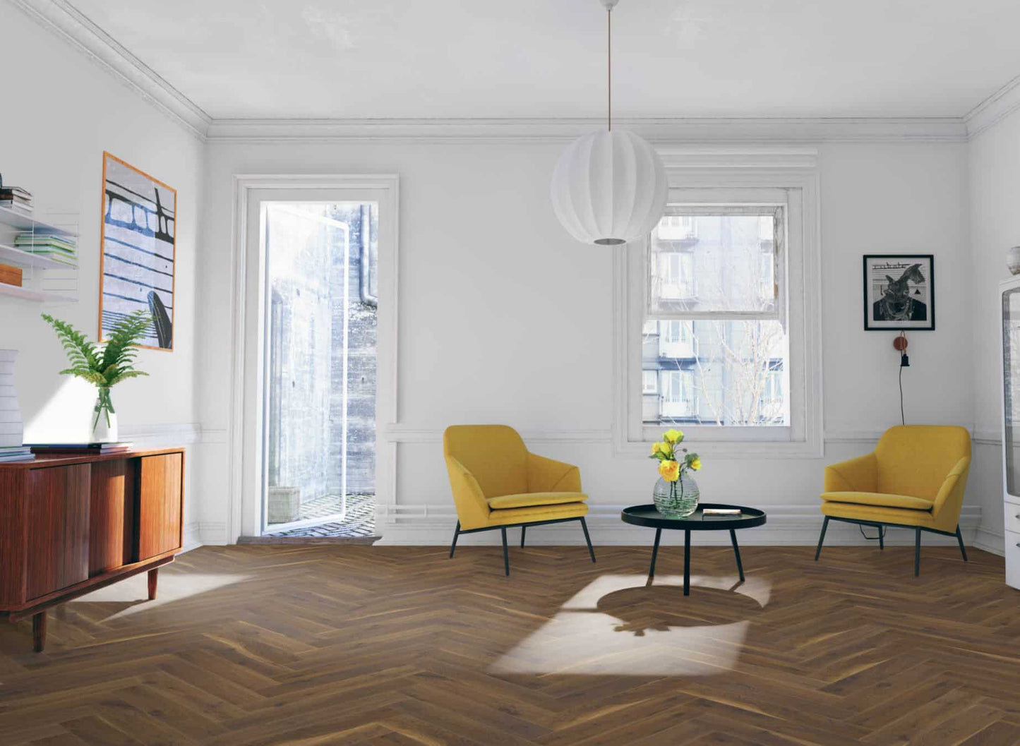 Premium Embossed Coffee Oak Herringbone