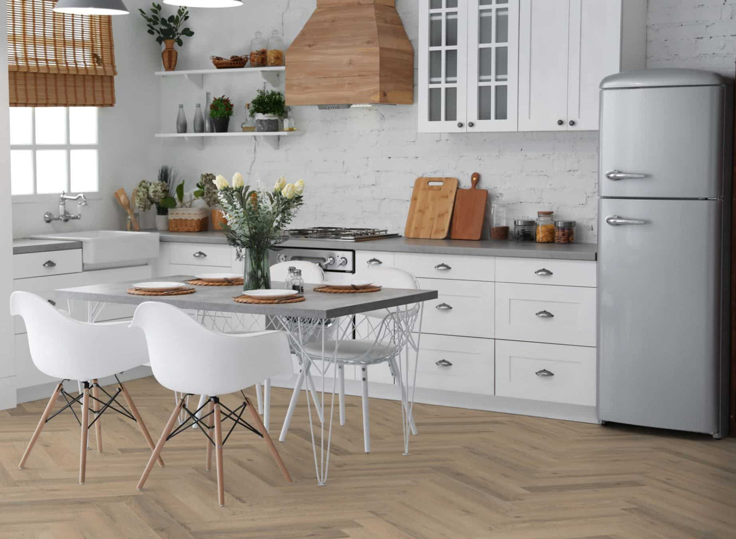 Premium Embossed Greige Oak Herringbone