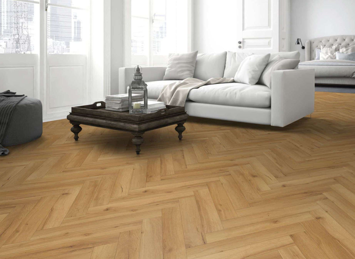 Premium Embossed Oak Robust Natural Herringbone