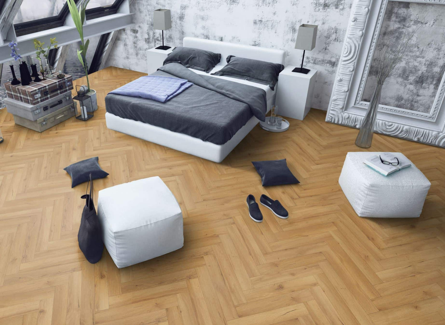 Premium Embossed Oak Robust Natural Herringbone
