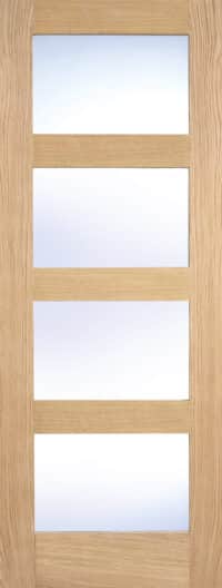 Oak Shaker Glazed 4L Clear - Prefinished Internal Door