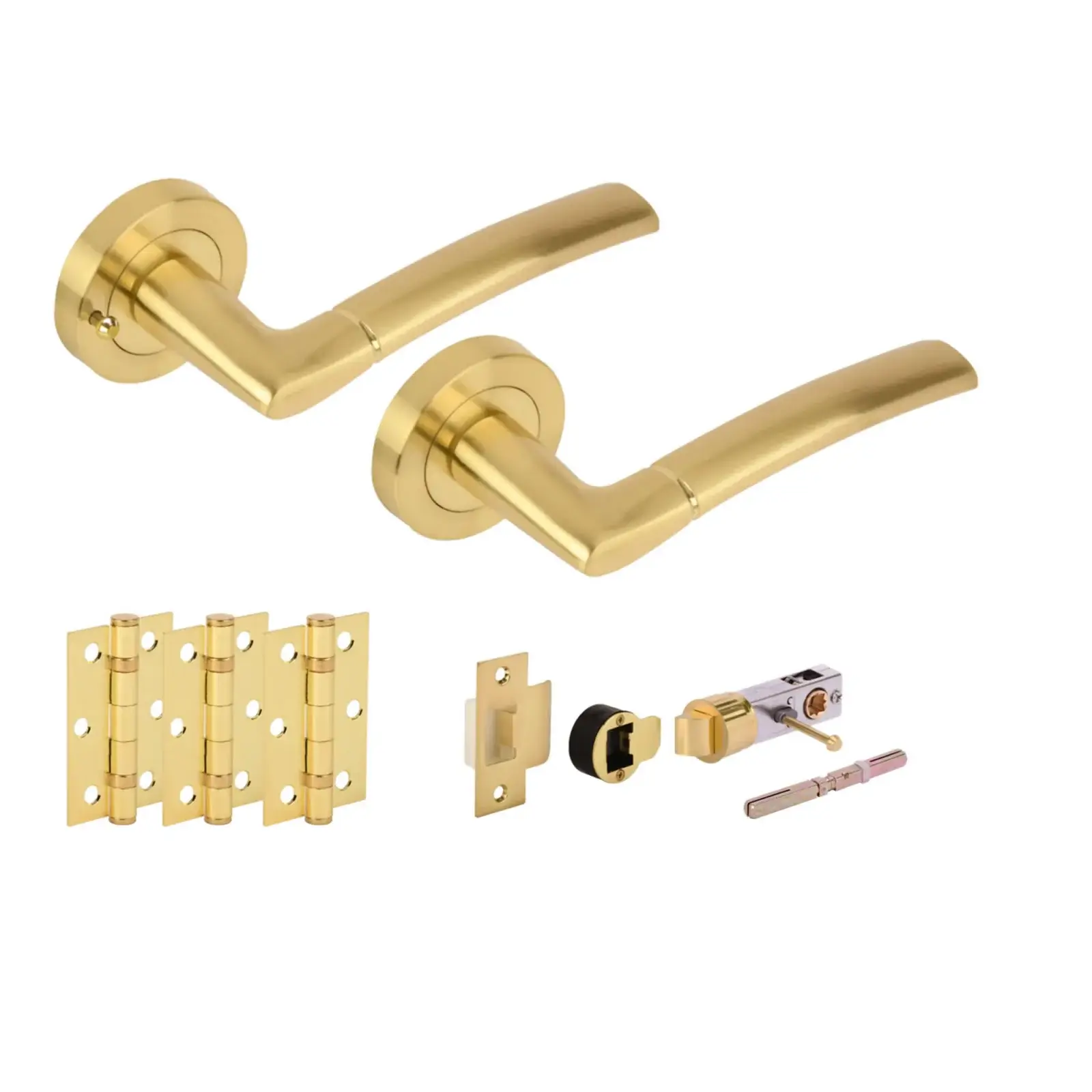 Nemo Satin Brass Bullet Latch Privacy Hardware Pack